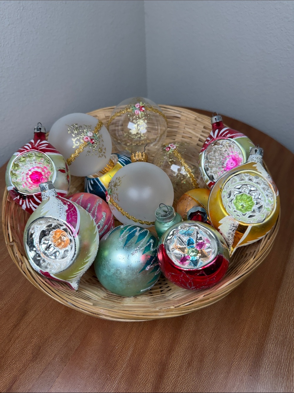 Vintage Mercury Glass Teardrop Round Bell Christmas Ornaments Sparkle Lot 14